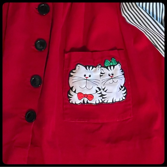 🆕 {Vintage} Corduroy Kitty Cat Christmas Holiday Dress Set - Picture 2 of 5